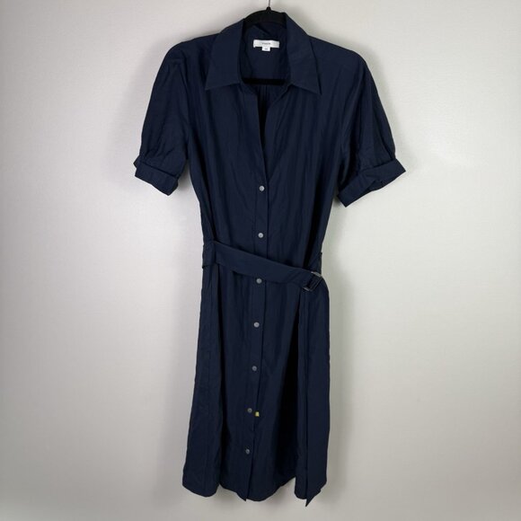 Vince Navy Belted Button Front Shirt Dress Women’s M Tencel Lyocell Midi Casual - Picture 2 of 10